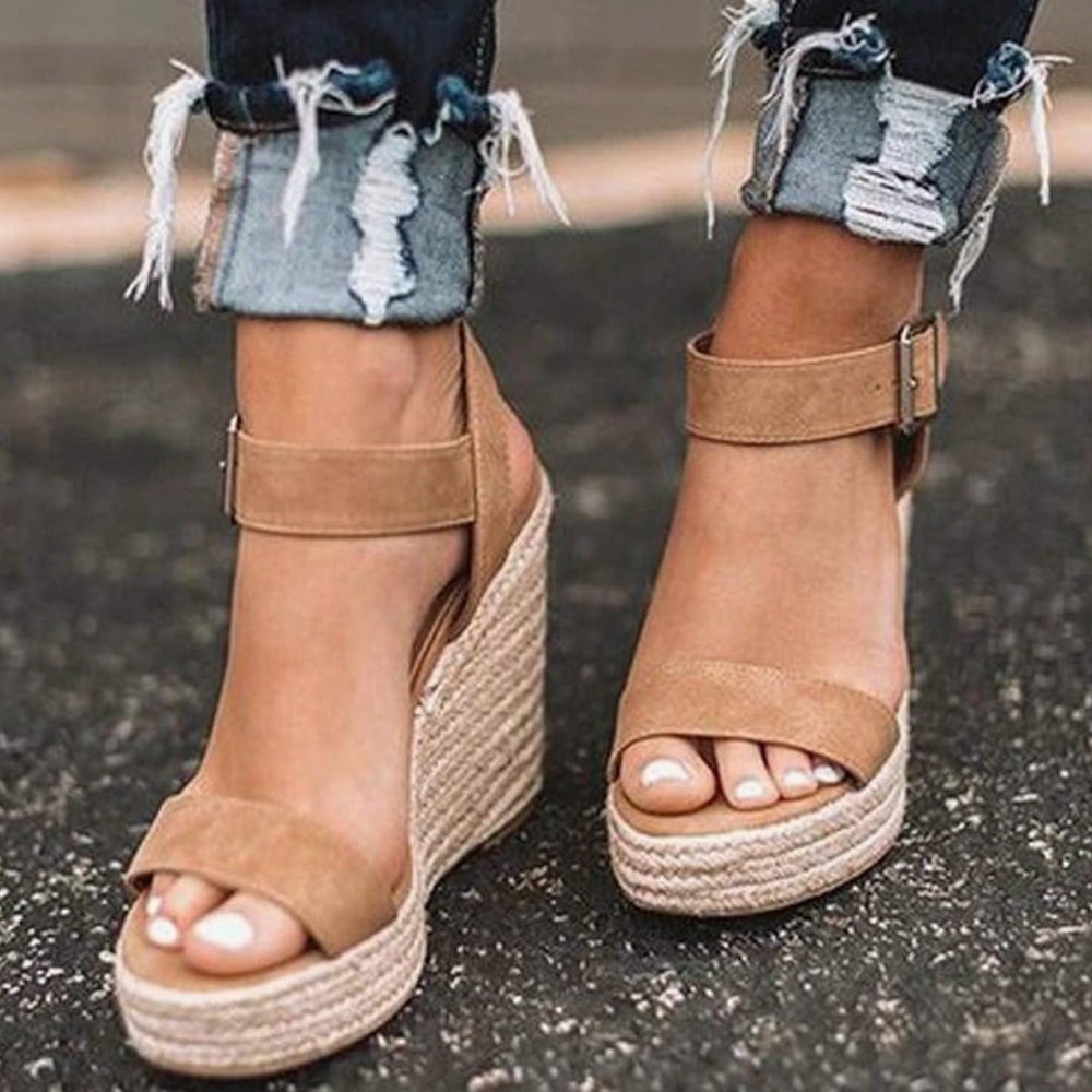 Brown Espadrille Wedge Sandals